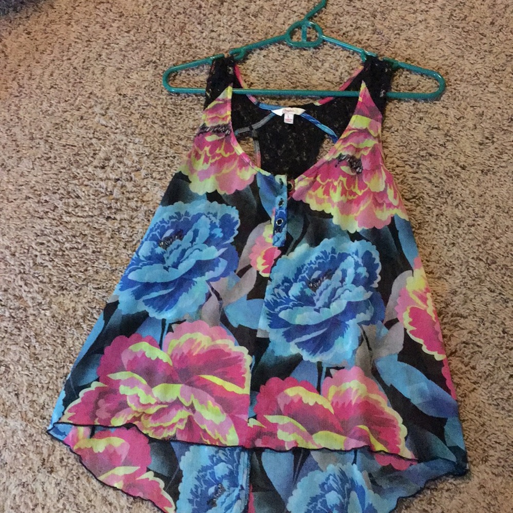 Flower and lace see through tank top